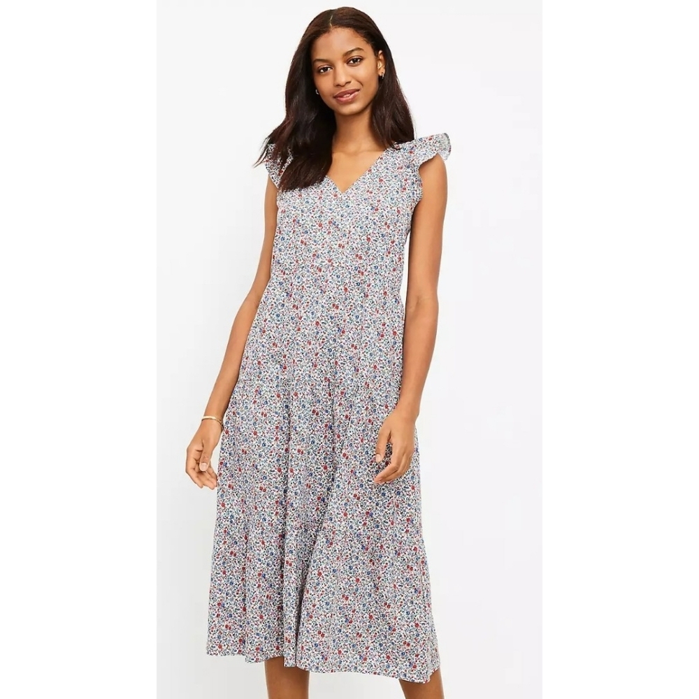 Loft floral flutter sleeve midi dress